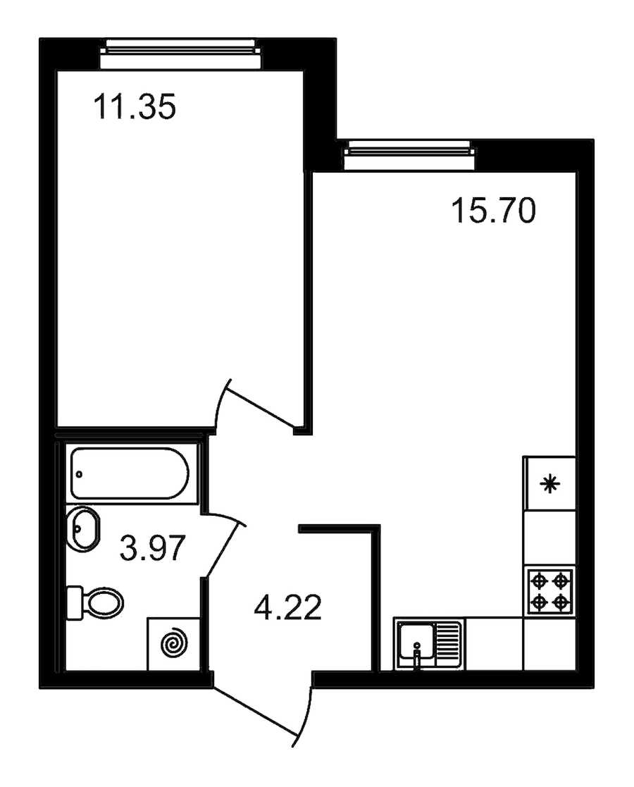 Однокомнатная квартира в : площадь 35.24 м2 , этаж: 1 – купить в Санкт-Петербурге
